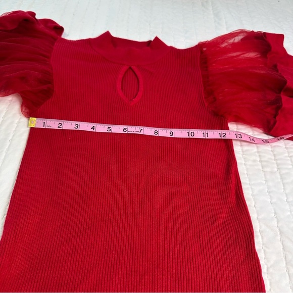 7 Avenue High Neck With Sheer Flutter Sleeve & Key Hole Neck Holiday Christmas - Picture 3 of 11